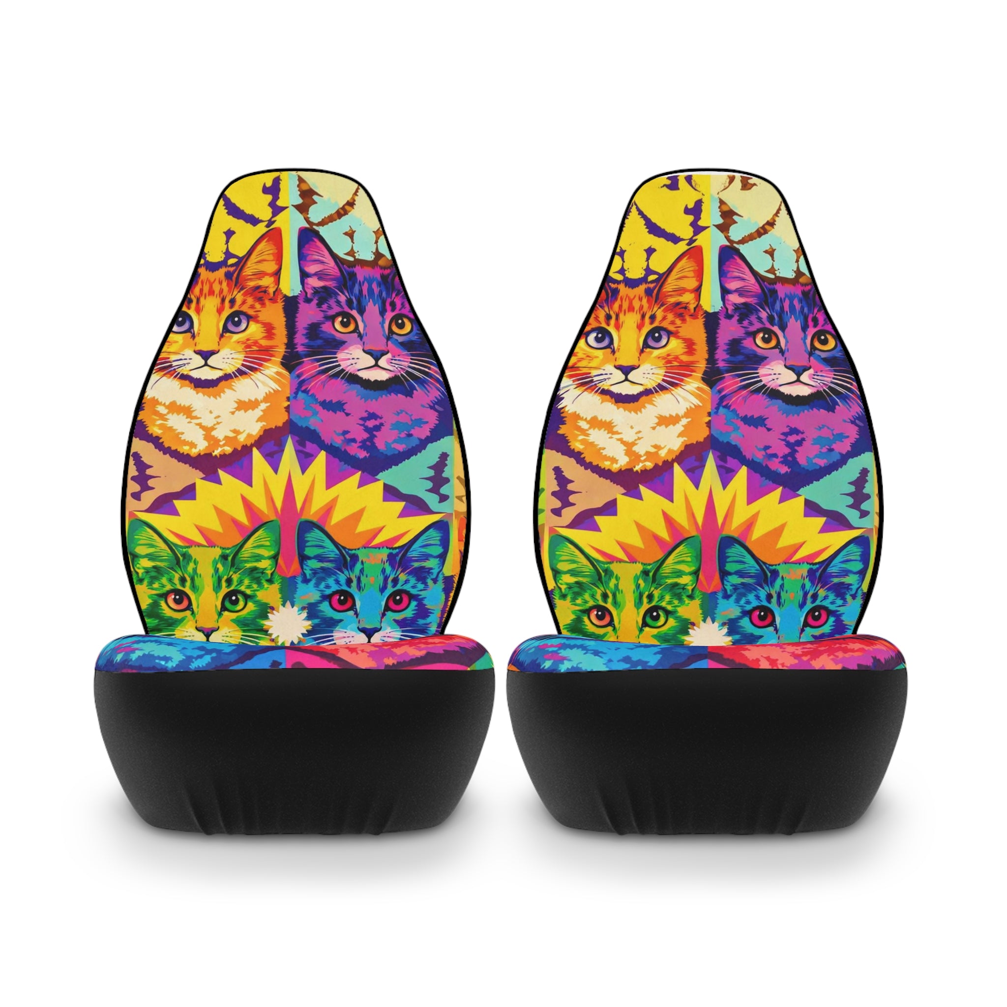 Cat Pop Art Car Seat Covers — Colorful Polyester Front Seat Protectors
