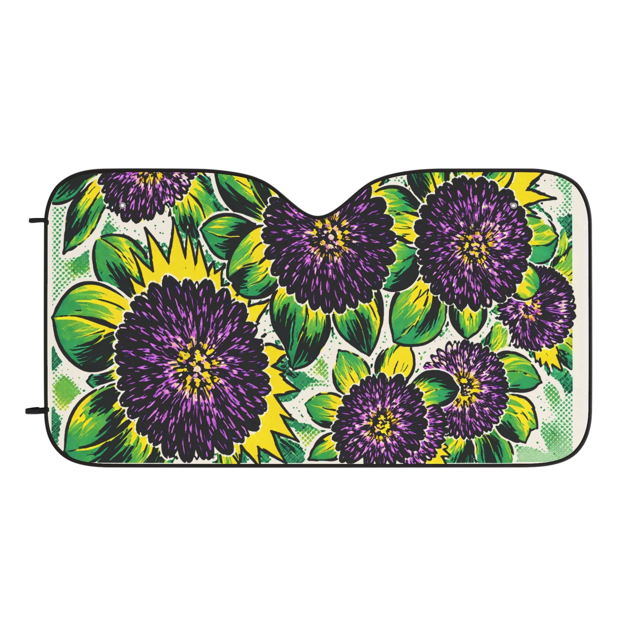Floral Dahlia Car Sun Shade — Purple & Green Windshield Sunshade