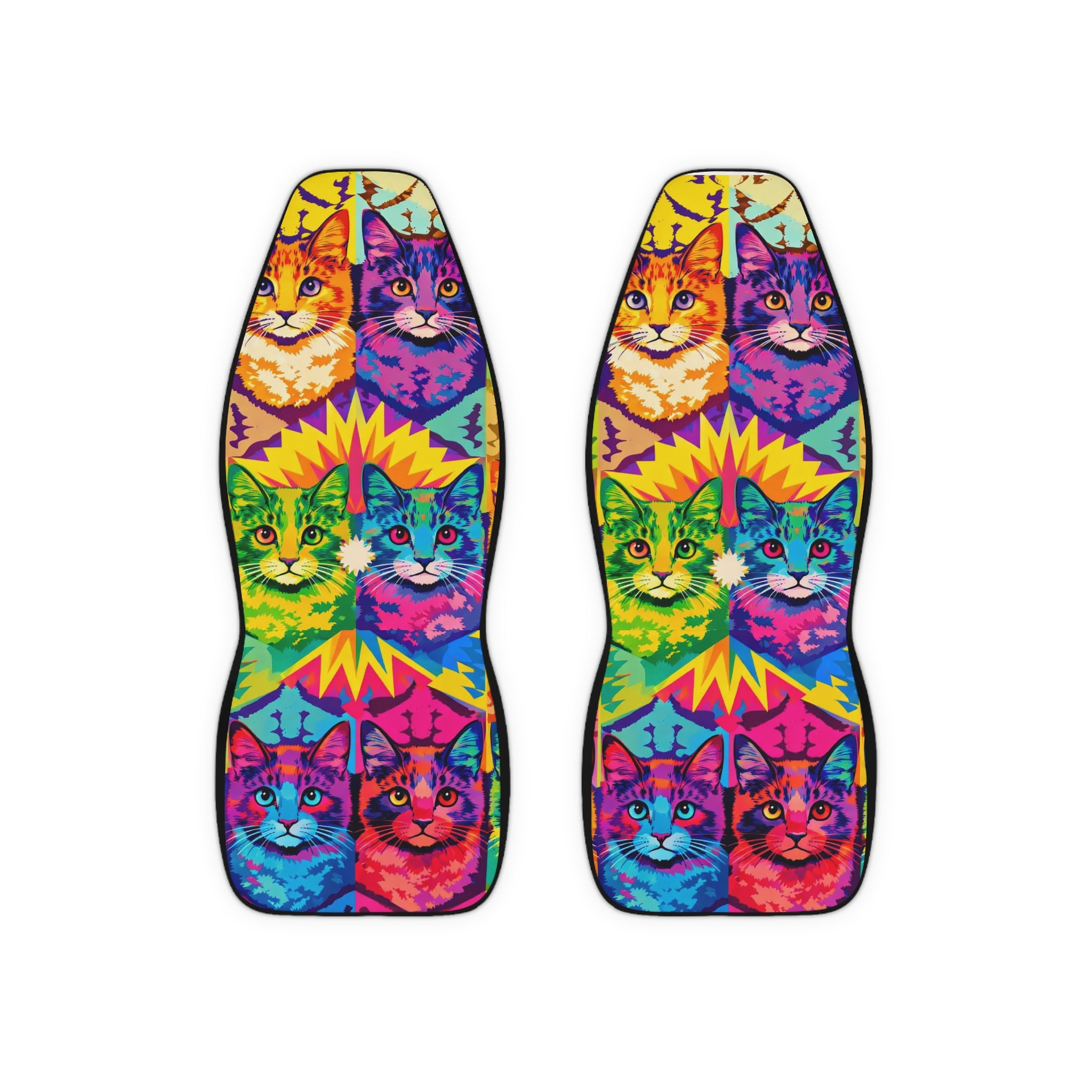 Cat Pop Art Car Seat Covers — Colorful Polyester Front Seat Protectors