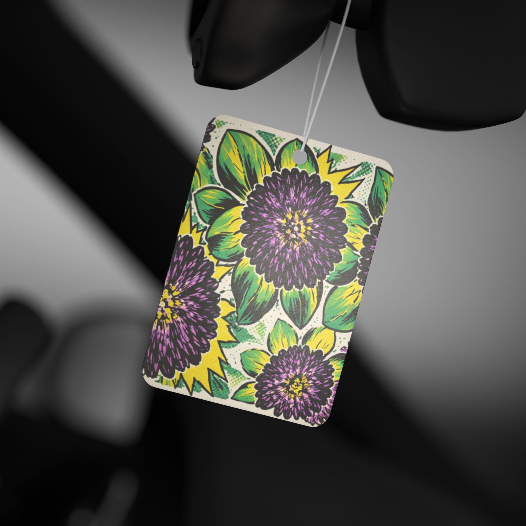 Sunflower Bouquet Car Air Freshener — Purple & Yellow Floral Hanging Scent
